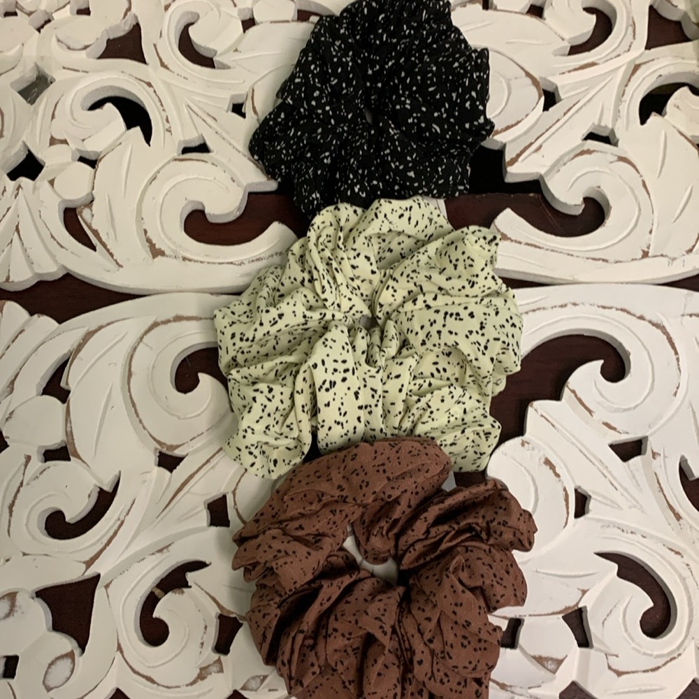 Bundle of 3 Oversized Hair Scrunchies Black, Yellow, and Brown NIB